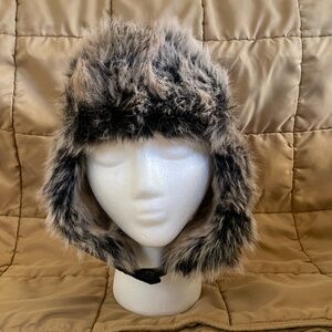 Trapper hat black faux-fur trim Winter hat
